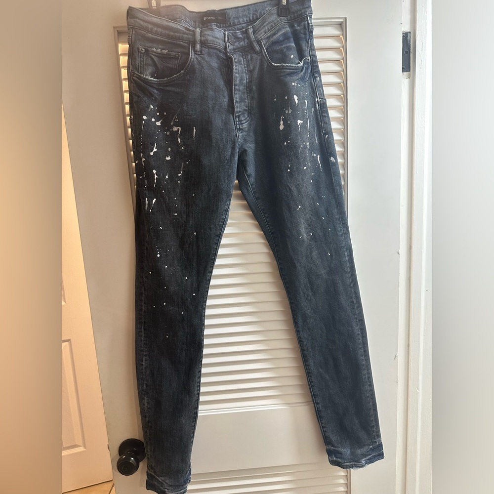 Purple Brand Men's Distressed Jeans with Paint Splatter Style P001